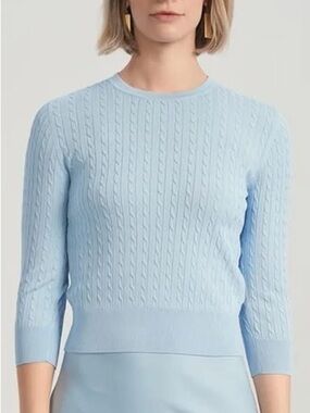 Aleeza Paris Classic Light Blue Cable-Knit Crewneck Sweater